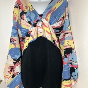 Bell sleeved watercolor pattern crop top 2xl